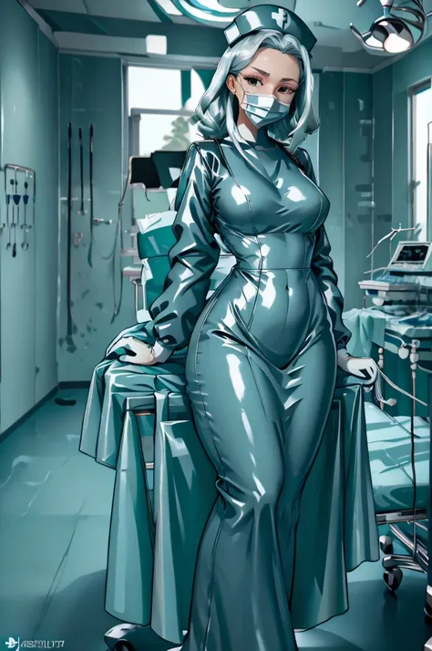 nurse uniform,hospital, latex nurse suit,nurses,busty,elbow gloves,labcoat,black hair woman,red eyes , gigantic ,medical instruments,asian nurse,two nurses,speculum,examination room,oversize ,big ass ,strap on, lay on table ,legs spreaded,giving birth,gyno...