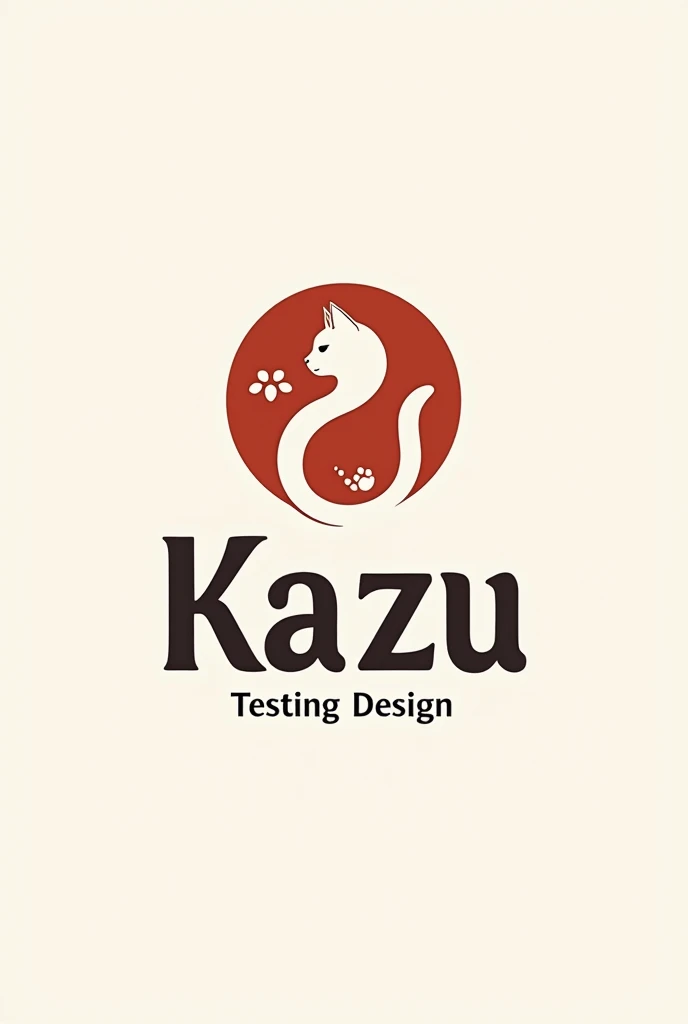 Create a logo with the name "Kazu Testing  Design" using the icon of a cat as the style of the brand and based on the images uploaded on the Instagram account: https://www.instagram.com/kazu.testing.design?igsh=YzljYTk1ODg3Zg== 
Vermillion color palette 