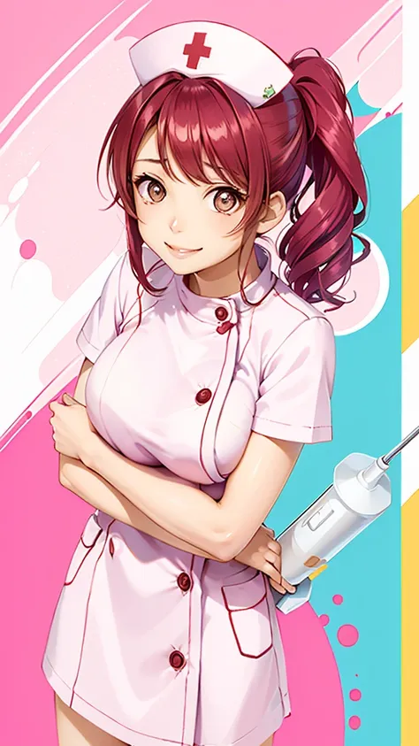 perfect beauty girl, oily skin, random breast size、random hair style、random hair color,nurse uniform
nurse cap, crazy eyes, mism...