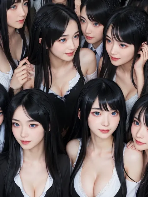 (Perfect Clone girls Photography Art), (16K, Highest quality, Ultra-high resolution, Realistic), (Japanese, Female college student, 20-year-old), (((((Small face, (((((Thick black hair, Semi-long hair)))))))))), ((Beautiful detailed girls, Accurate body st...