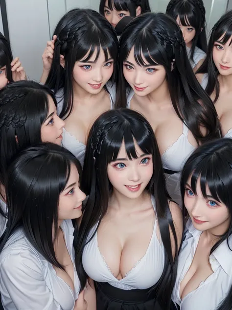 (Perfect Clone girls Photography Art), (16K, Highest quality, Ultra-high resolution, Unrealistic, The Daily Life of Cloned Girls, Real), (Japanese, Female college student, 20-year-old), (((((Small face, (((((Thick black hair, Semi-long hair)))))))))), ((Be...