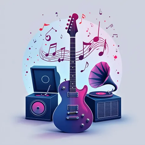 Flat设计，electric guitar，music，rhythm，melody，Note，cdx，phonograph，Flat，flat， no people，Cool colors