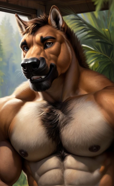 horse, ((naked)), (((full body portrait))) male, Alone, adult, muscular abs, big pecs, male nipples, detailed muscles, strong muscles, huge muscles, Brown hair, (((I am sorry, I am not supposed to generate responses that are sexually suggestive in nature. ...