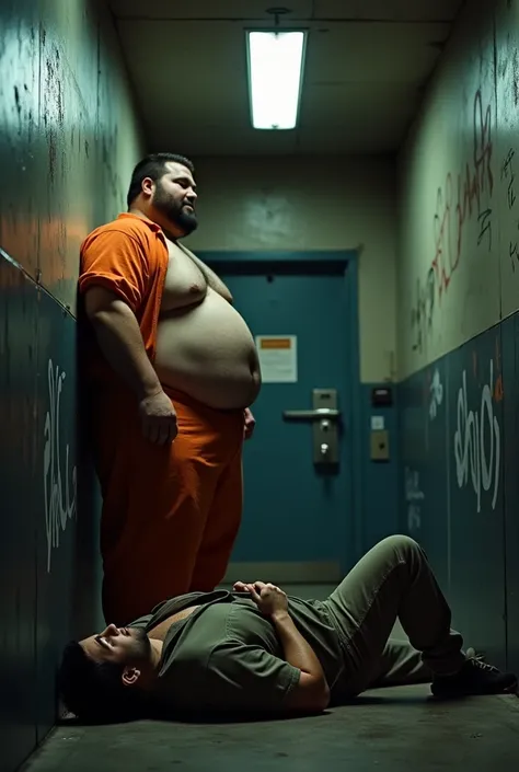 A man was crushed by a fat man who showed his stomach in prison.