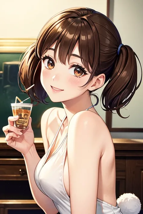 Yumi Fukuzawa、Shiny brown hair,Medium Hair, 、(( High Twintails、rabbit style)),Beautiful brown eyes、Sparkling eyes, fine grain、smile、Very fine eye、Very detailed顔, Very detailed目,Cowboy Shot、

(Photorealistic:1.4, 8k), Highest quality, masterpiece, 超High res...