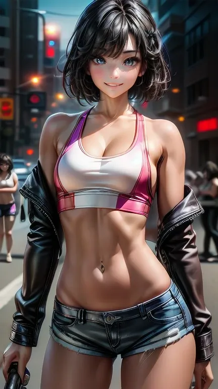 (Cowboy Shot), (Perfect Anatomy, Highest quality, 超High resolution, High resolution, Highly detailed CG, 8K Unit Wallpaper), 26-year-old woman, alone, Beautiful attention to detail, Black Hair, Short Bob Hair, Blunt Bang, (Small breasts, A slender body lik...