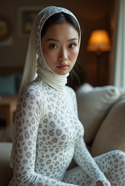 
A most beautiful and thin 29 years old chinese contortion girl wears white leopard Lycra turtleneck unitard catsuit covered with leopard paterns.She always wear Lycra dancewear hijab-like hood.She has beautiful cheeks on her face.She wants to practice con...