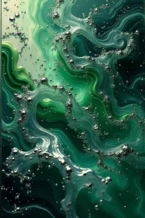 Liquid silver with green abstract