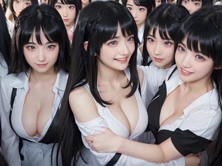 (Perfect Clone girls Photography Art), (16K, Highest quality, Ultra-high resolution, Unrealistic, A world of cloned girls multiplying, Real), (Japanese, Female college student, 20-year-old), (((((Small face, (((((Thick black hair, Semi-long hair)))))))))),...