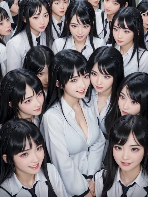 (Perfect Clone girls Photography Art), (16K, Highest quality, Ultra-high resolution, Unrealistic, A world of cloned girls multiplying, Real), (Japanese, Female college student, 20-year-old), (((((Small face, (((((Thick black hair, Semi-long hair)))))))))),...