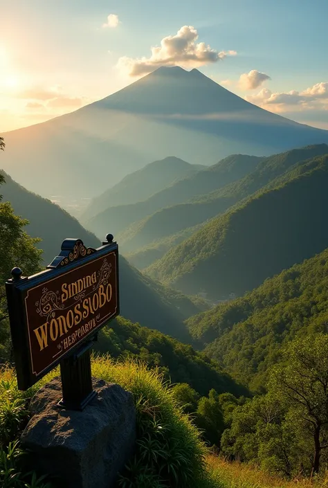 Mount Sindoro Sumbing with beautiful views. There is an addition of Wonosobo, Central Java icon nameplate