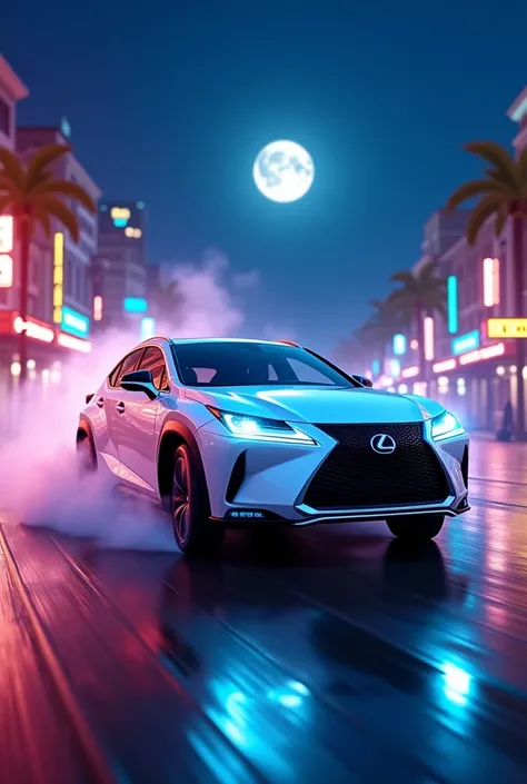 Disney　Cars　LEXUS　New NX　White Drift　night　diagonal