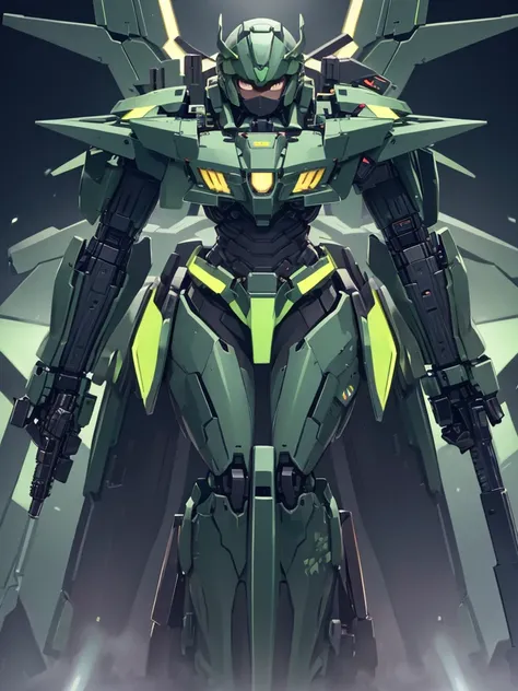 Best image quality, Excellent details, Ultra-high resolution, (realism: 1.4), Best illustrations, Favorite Details, A very condensed one, Delicate and beautiful features, Wearing a black and green mech, Wearing a mecha helmet, Hold the directional controll...