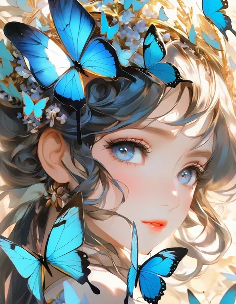 a close up of a person with a butterfly on her head, pinterest anime, butterfly, beautiful anime portrait, stunning anime face portrait, aesthetic cute with flutter, anime picture, digital anime art, detailed anime soft face, beautiful anime art, anime art...