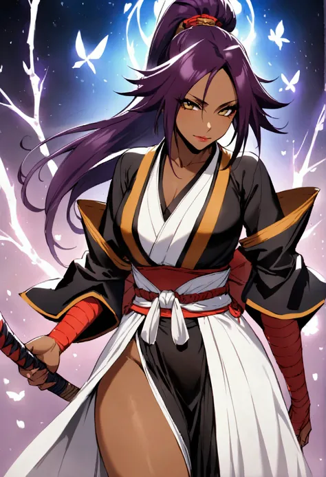 
Highest quality、Masterpiece、Super detailed、Yoruichi(Bleach),Samurai Fashion