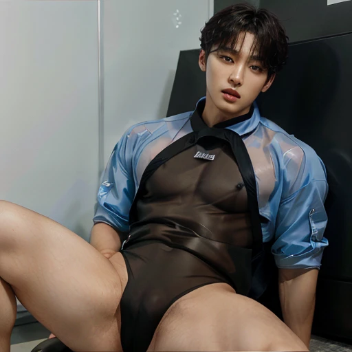 Korean handsome male idol,, pretty body, PenisClear, transparent color, sitting, Gym suit,thong, Dark skin, transparent fashion, police, harness, Adult products