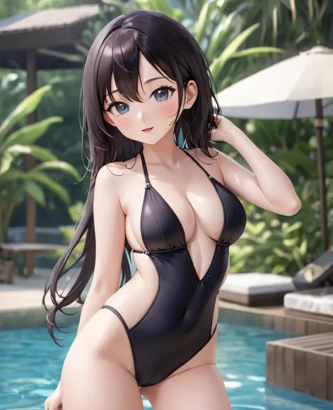 １girl,, Young, Swimsuit, V-shaped swimsuit, Swimsuit with very little fabric, Obscene swimsuit, Obscene design, Lots of skin exposure, Exposing navel, No underwear except for ultra-thin V-front micro plunge, ((Only ultra-thin V-front micro plunge)), ((Only...