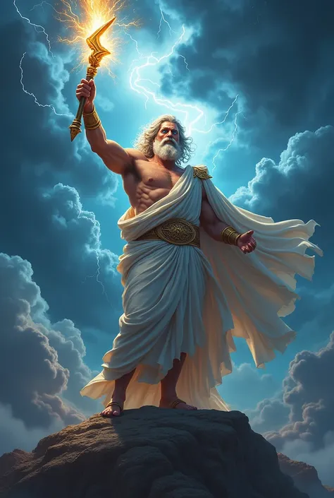 Zeus (Greek Mythology): King of the gods, Zeus is the god of the sky, lightning, thunder, law, order, and justice. He wields the powerful thunderbolt and is often depicted as the most powerful of the Olympian gods.