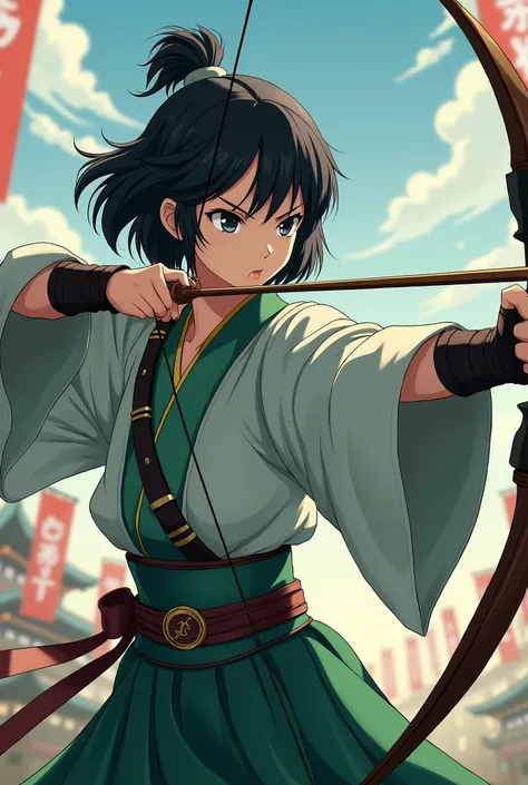 Sengoku period, female, Japanese, Green Arrow, anime, short hair, archery