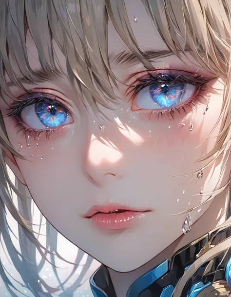 a close up of a person with blue eyes, stunning anime face portrait, cry, detailed anime soft face, beautiful anime portrait, be...