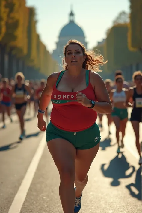 fat Olympic athlete,drone photography,professional camera angle,Olympic athlete,sweaty skin,fat females Olympic marathon race,with a large breasts, big breasts!, thicc,alluring plus sized model, fat voluptuous body,fat women marathon race on Champs Elysées...