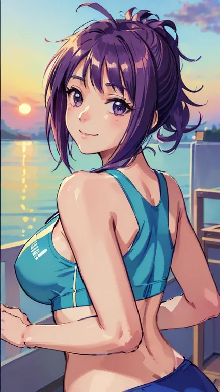 ((masterpiece, Highest quality, Highest quality, Official Art, beautifully、beautiful:1.2)),((masterpiece)),((Vibrant colors)),((Ayako Katagiri)),((幸せそうなsmile)),((smile)),((looks fun)),(((Plain sports bra))),(Seaside),(Big Breasts),(((Side bust))),(sunset),...