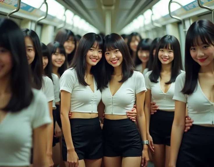 (Perfect Clone girls Raw Photography Art), (16K, Highest quality, Ultra-high resolution, Unrealistic, Unparalleled scale, A world of cloned girls multiplying, Ultra-realistic), (Japanese, woman, 26-year-old), (((((Small face, (((((Thick black hair, Semi-lo...