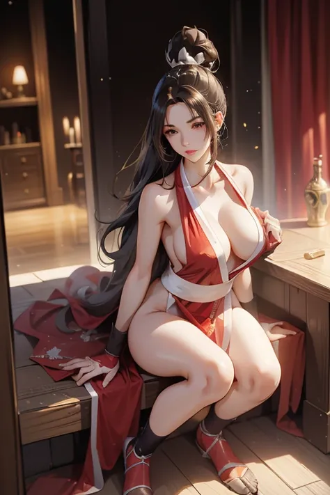 high quality,HD,16K,Sharp Line,1 Girl,fantasy, （Fire Spirits）,Pretty Face, Large Breasts, Beautiful legs,In the mountains,Focus Girl,detailed Pretty Face,Detailed clothes,beautiful eyes,Cool,Sexy,Dynamic Angle,穿着华服的神明Strike a pose拍照, Ancient mysterious sex...