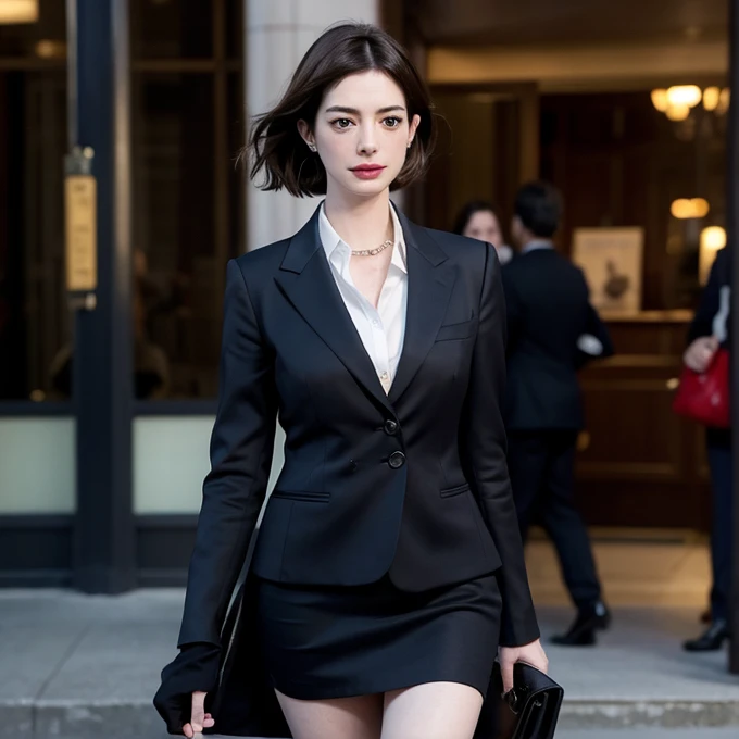 Anne Hathaway in a suit、Tight mini skirt、The Devil Wears Prada Era