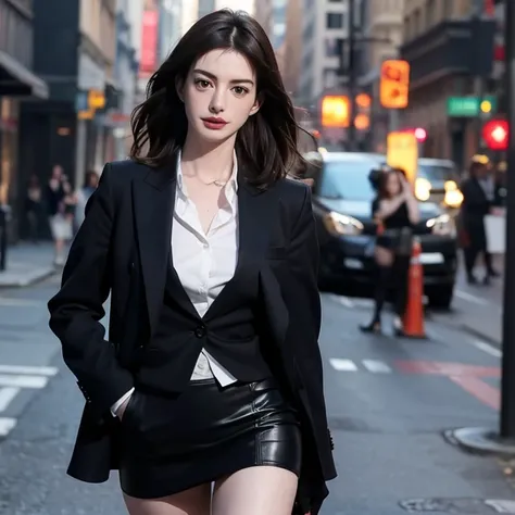 Anne Hathaway in a suit、Tight mini skirt、The Devil Wears Prada Era