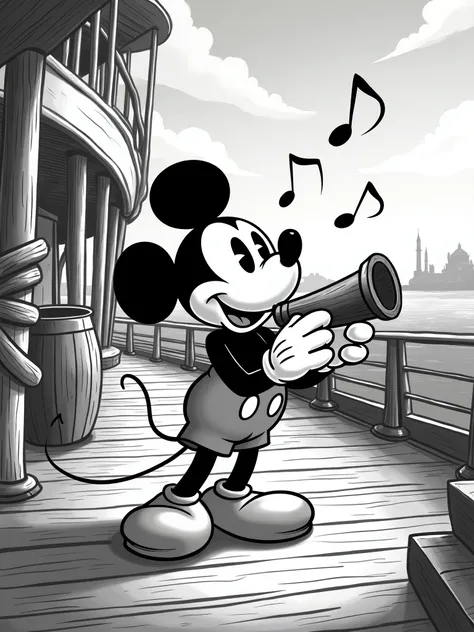 Draw Mickey Mouse character 1940´s Steamboat Willie style