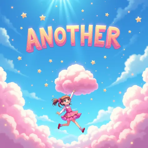 make a banner that says "ANOTHER" in the sky, with lots of details and an anime girl, and with a playful tone
