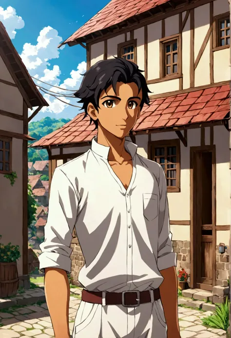 A young man named Adil, known for his hard work and honesty, in a quaint village setting. Anime style which can be later animated by ai.