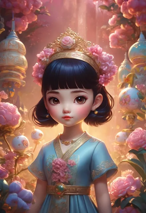 picture of a Chinese girl, in the style of unreal engine 5, disney animation, adorable toy sculptures, charles willson peale, jeremiah ketner, mark ryden, aurorapunk --ar 71:128 --stylize 750 --v 6