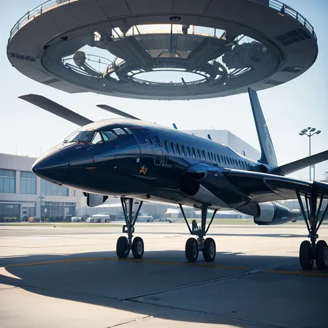 airplane parked at futuristic airport