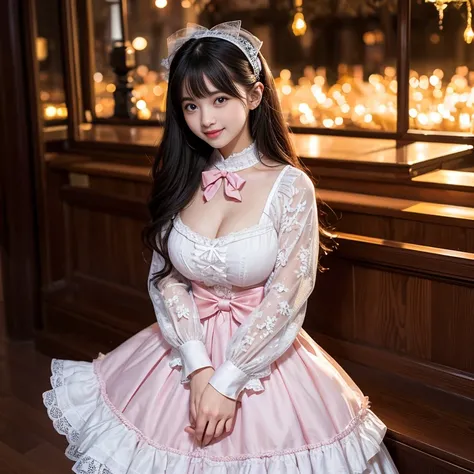 The skirt has a bow at the back of the waist, Skirt length to calf, cupcake dress, Layered skirt with lace on each layer, Wear a LOLITA dress, layered dress, Black lolita skirt, The skirt has a lot of lace, Long sleeve, Wide sleeves, Big skirt, layered lac...