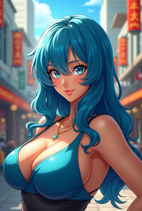 Beautiful indonesian woman cosplay as (big breasts) bulma, realistic photography, look at the viewer,