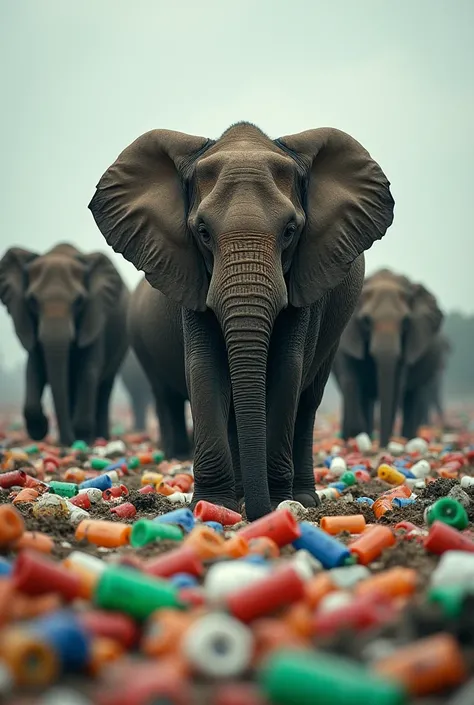 elephants  eat plastic garbage 