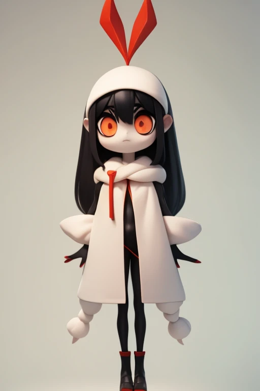 　Primary school students　young　small　height: 130cm　Standing picture Simple design　The dress is a one-piece　camisole　Sleeveless　No sleeve　Long Hair　Long black hair　Hair is black　Red eyes　Shoulder-baring ahoge　Kokeshi
