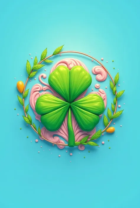 I want to create a logo that says Rifa Landino with a circular design that includes a clover leaf plant with four leaves., nice and eye-catching that your central logo is a gift With a blue background,green,light pink 