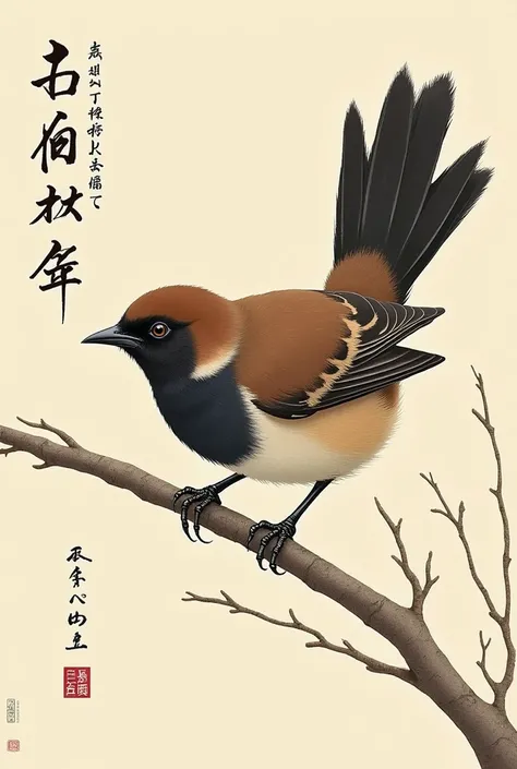 poster、Japan、posterの文字は「The sparrow is justice.」、Writing skills、Thick brushstrokes