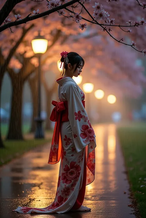 A rainy night in the park、Japanese beautiful woman undressing