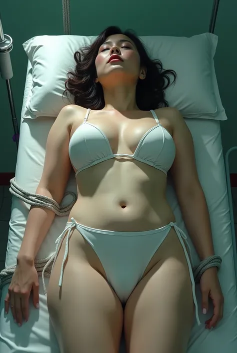 Japanese　Beautiful woman over 40　Big Breasts　Slightly chubby　The woman is on the operating table.　Fainting　close your eyes　Both arms are lying by the side of the body　The bra is not taken.　Lying down in just a single white, tiny string panty.　The woman is ...