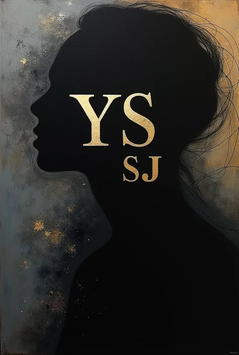 A black abstract potrait with a logo  "YS & SJ" 