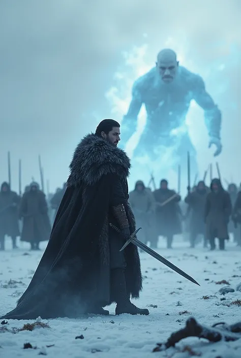 Create an image of John Snow fighting the White Walkers