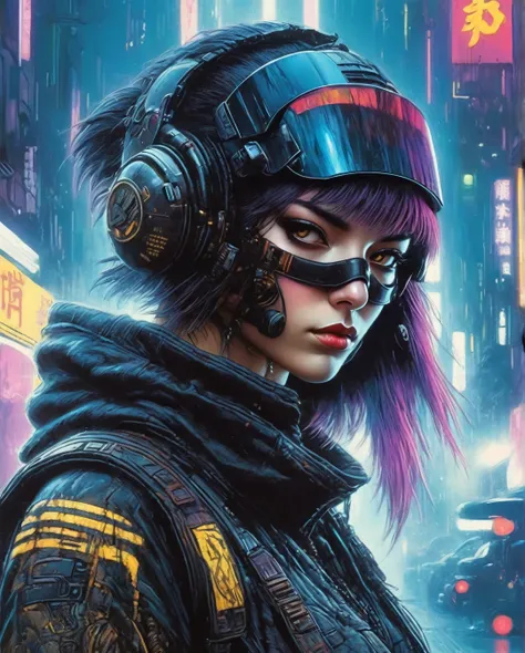 (masterpiece, 4k ,ultra detailed,raw photo:1.2),illustration,
(A FULL-LENGTH OF a japan female "in the style of a cyberpunk anime" is a cyberpunk rebels anarhist hacker in a worn cyberpunk helmet, face covered with a visor and breathing mask and a worn cyb...