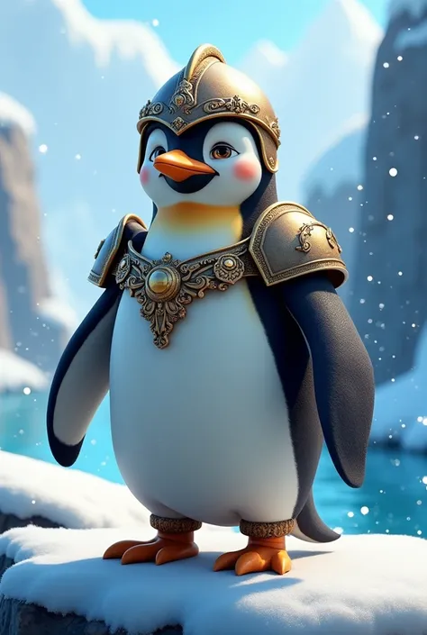 Penguin with a defined abdomen wearing armor animated image 