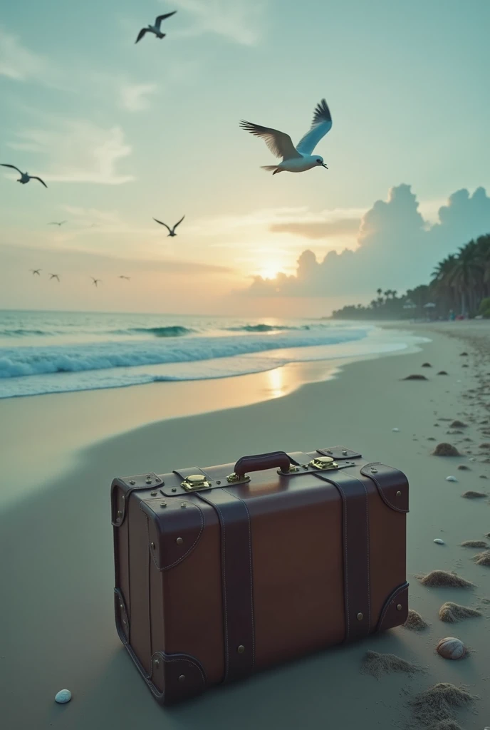 Suitcase on a deserted beach