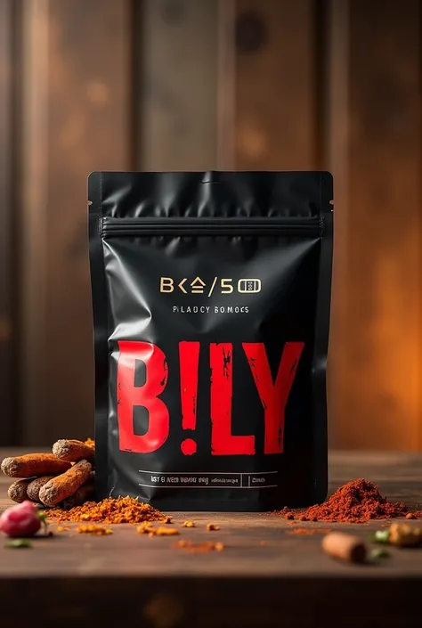 A black biltong package written B!LY in red