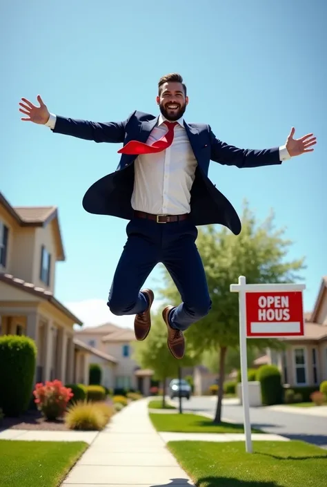 Real estate agent doing a Fosbury Flop jump
